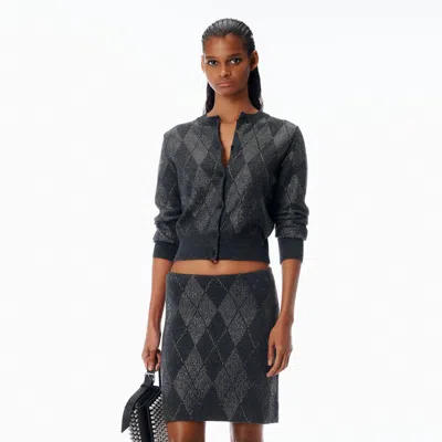 Alexander Wang Crystal Hotfix Wool-blend Argyle Cardigan In Gray