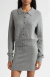 Alexander Wang Crystal Hotfix Wool Blend Polo Cardigan In Gray