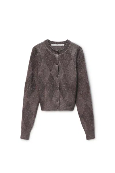 Alexander Wang Crystal Hotfix Wool-blend Argyle Cardigan In Brown