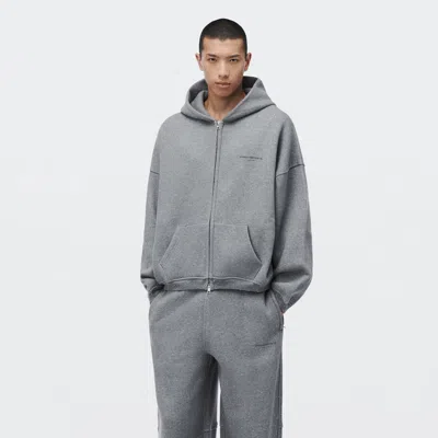 Alexander Wang Crystal Hotfix Zip Up Hoodie In Sidewalk