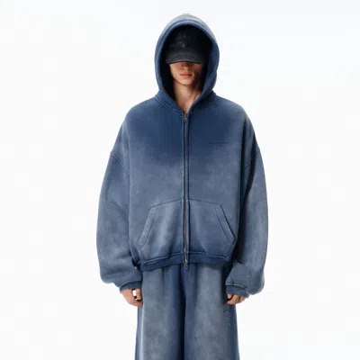 Alexander Wang Crystal Hotifx Zip-up Hoodie In Cotton Blend In Blue