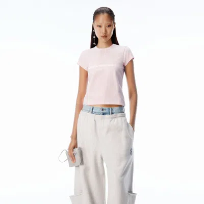 Alexander Wang Crystal Logo Cotton Baby Tee In Pink