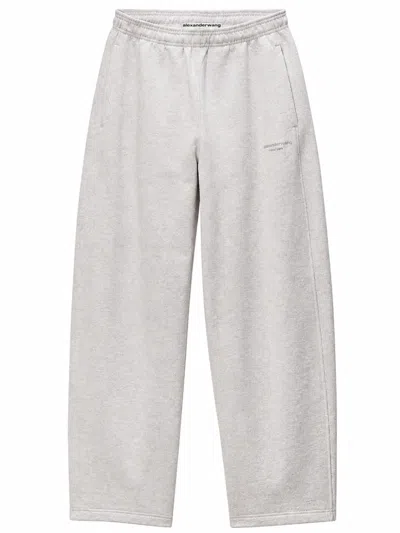 Alexander Wang Crystal Logo Cotton Trouser With Elasticated Waistband In Gray