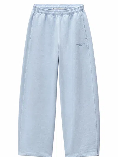 Alexander Wang Crystal Logo Cotton Trousers With Elastic Waistband In Blue