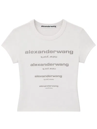 Alexander Wang Crystal Logo Cotton T-shirt With Slim Fit In Animal Print