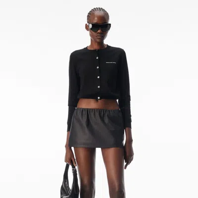 Alexander Wang Crystal Logo Crewneck Cardigan In Black