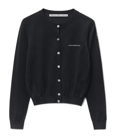 Alexander Wang Crystal Logo Crewneck Cardigan In Multi