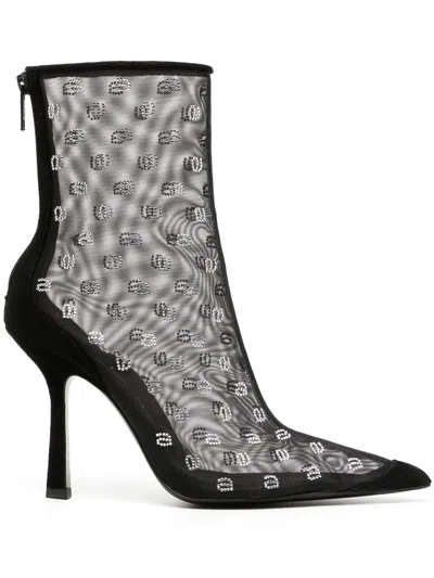 ALEXANDER WANG CRYSTAL-LOGO MESH BOOTS