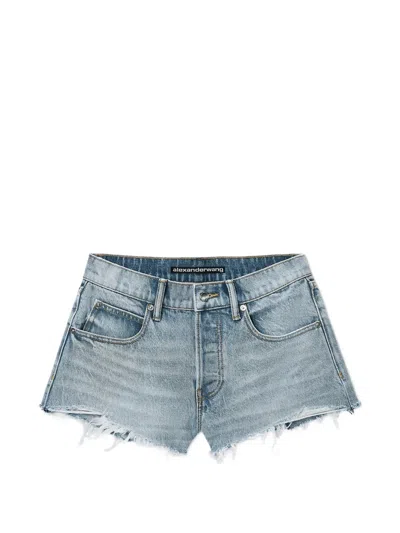 Alexander Wang Crystal Logo Pocket Relaxed Shorts In Blue