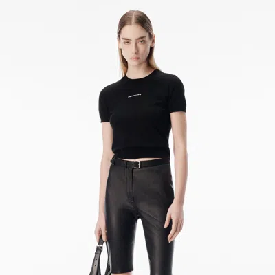 Alexander Wang Crystal Logo Short Sleeve Crewneck In Black
