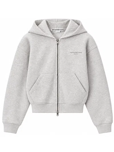 Alexander Wang Crystal Logo Zip Hoodie Sweatshirt With Kangaroo Pockets In Multi