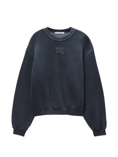 Alexander Wang Crystal Logo-detail Cotton Sweatshirt In Blue