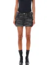 Alexander Wang All-over Crystal Denim Mini Skirt In Washed Balck