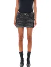 Alexander Wang All-over Crystal Denim Mini Skirt In Washed Balck