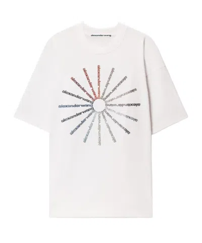 Alexander Wang Crystal Pinwheel Short Sleeve Tee In White