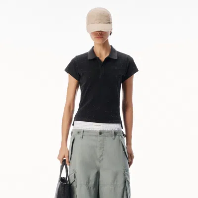 Alexander Wang Crystal-embellished Polo Shirt In Black
