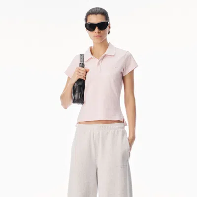 Alexander Wang Crystal Polo Tee In Pink