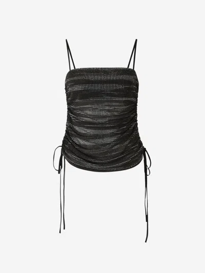 Alexander Wang Crystal Ruched Top In Black