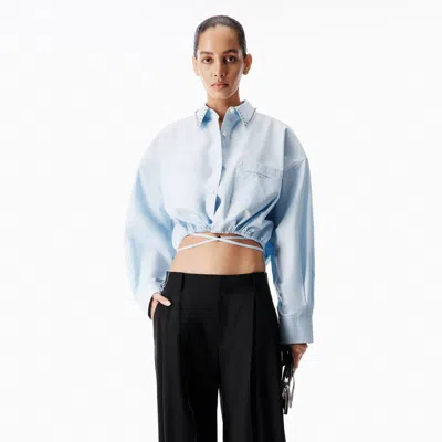 Alexander Wang Crystal Stud Collar Wrap Shirt In Blue