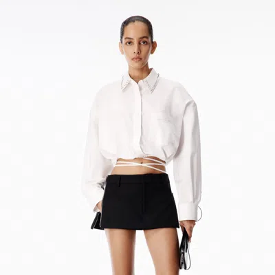 Alexander Wang Crystal Stud Collar Wrap Shirt In White