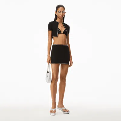 Alexander Wang Crystal Trim Mini Skirt In Compact Nylon In Black