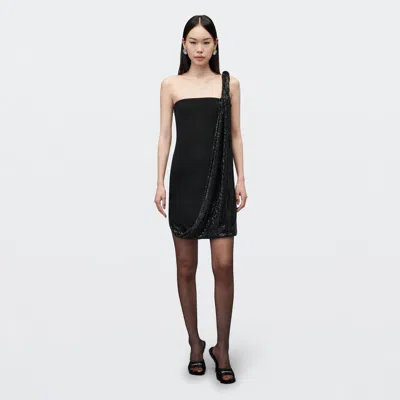 Alexander Wang Crystal Twist Asymmetric Strapless Dress In Black