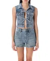 Alexander Wang Blue Clear Bead Hotfix Denim Vest In Blue