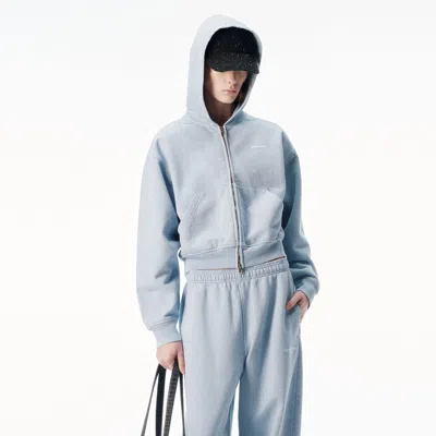 Alexander Wang Crystal-embellished Cropped Zip-up Hoodie In Blue