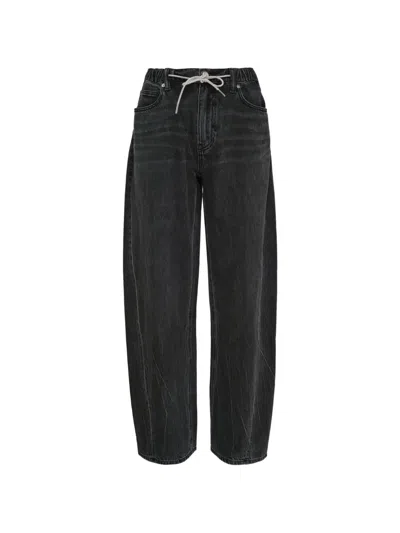 Alexander Wang Crystal-drawstring Boyfriend Jeans In Gray
