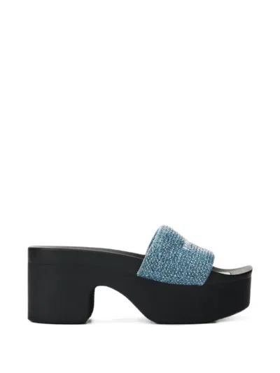 Alexander Wang Crystal Hotfix 85mm Platform Slide Vintage Medium Indigo In Blue
