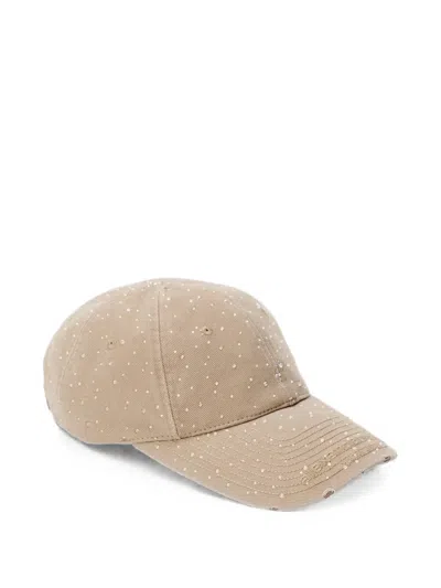 Alexander Wang Crystal-embellished Distressed Baseball Cap In Brown