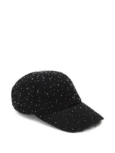 Alexander Wang Crystal-embellished Distressed Baseball Cap In Black