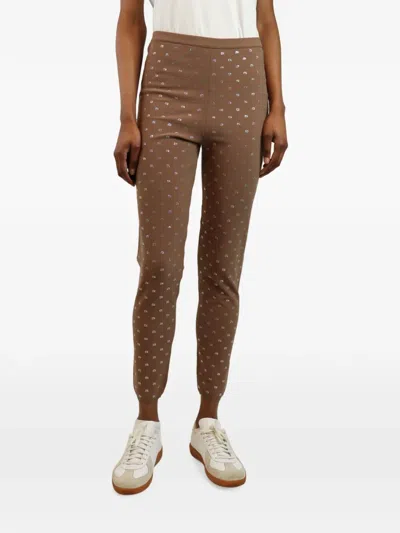 Pre-owned Alexander Wang Crystal-embellished Jersey Leggings In Brown