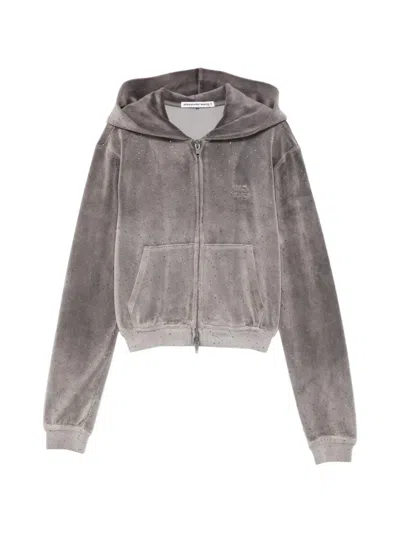 Alexander Wang Neutral Cropped Zip-up Perforated Hoodie In Multi