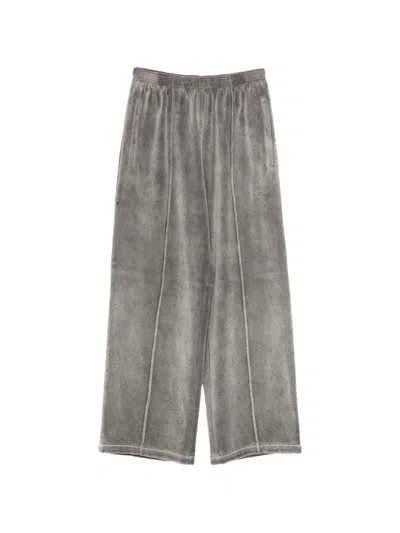 Alexander Wang Crystal-embellished Velour Track Pants In Gray