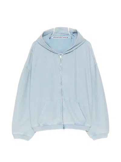 Alexander Wang Crystal-embellished Zip-up Hoodie In Blue