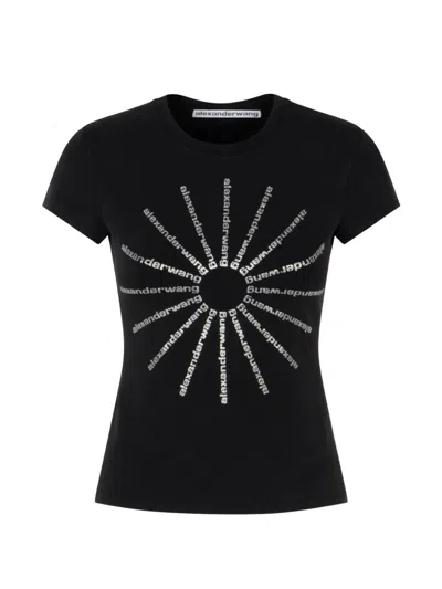 Alexander Wang Crystal Hotfix Pinwheel Fitted Tee Washed Black