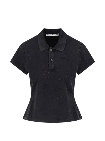 Alexander Wang Crystal-hotfix Polo Top In Black