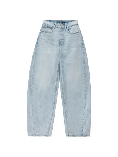 Alexander Wang Crystal-logo Oversized Jeans In Blue
