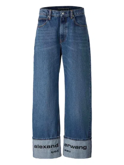 ALEXANDER WANG CUFFED LOGO-DETAIL JEANS