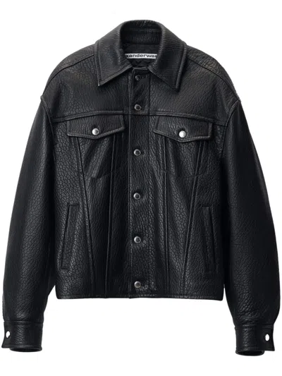Alexander Wang Curved-sleeve Leather Jacket In Black