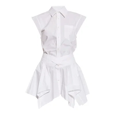 Alexander Wang Cut Off Double Shirt Dress In White