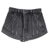 Alexander Wang Cutaway Washed Mini Skort In Black Cotton Denim In Gray