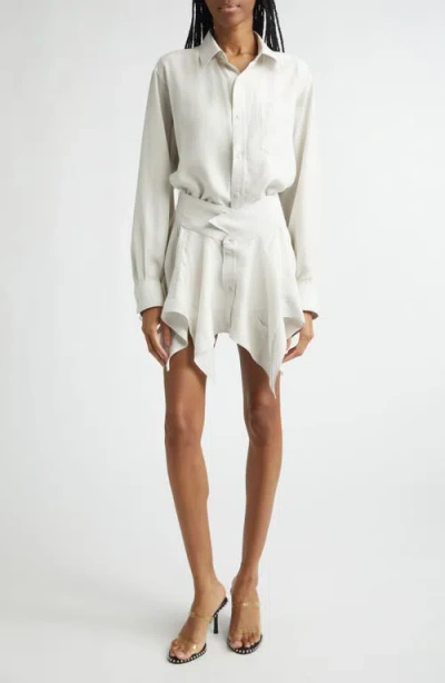 Alexander Wang Cutoff Long Sleeve Silk Double Shirtdress In White