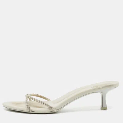 Pre-owned Alexander Wang Dahlia Size 39 Light Grey Crystals Slide Sandals