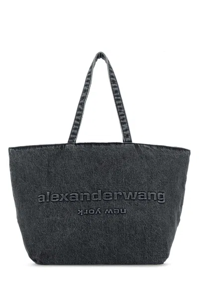 Alexander Wang Dark Grey Denim Punch Shopping Bag In Greyaged
