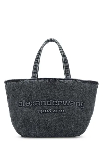 Alexander Wang Dark Grey Denim Small Punch Shopping Bag In Greyaged