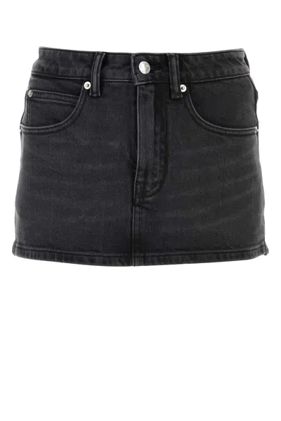Alexander Wang Black Mid-rise Denim Skort In Grey Aged 015