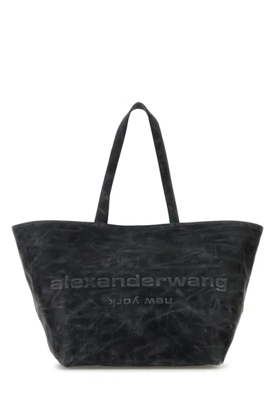 Alexander Wang Dark Grey Leather Small Punch Shopping Bag In Gray