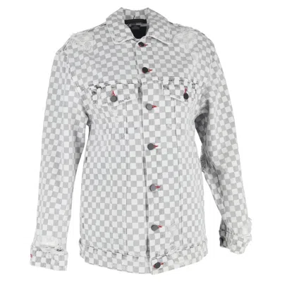 Alexander Wang Daze With Checkerboard Print Denim Jacket In Grey Cotton In Gray